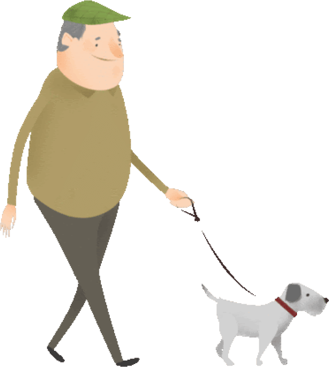Animated Characters Of A Man Walking A Dog. Animated Characters of a man walking a dog.
