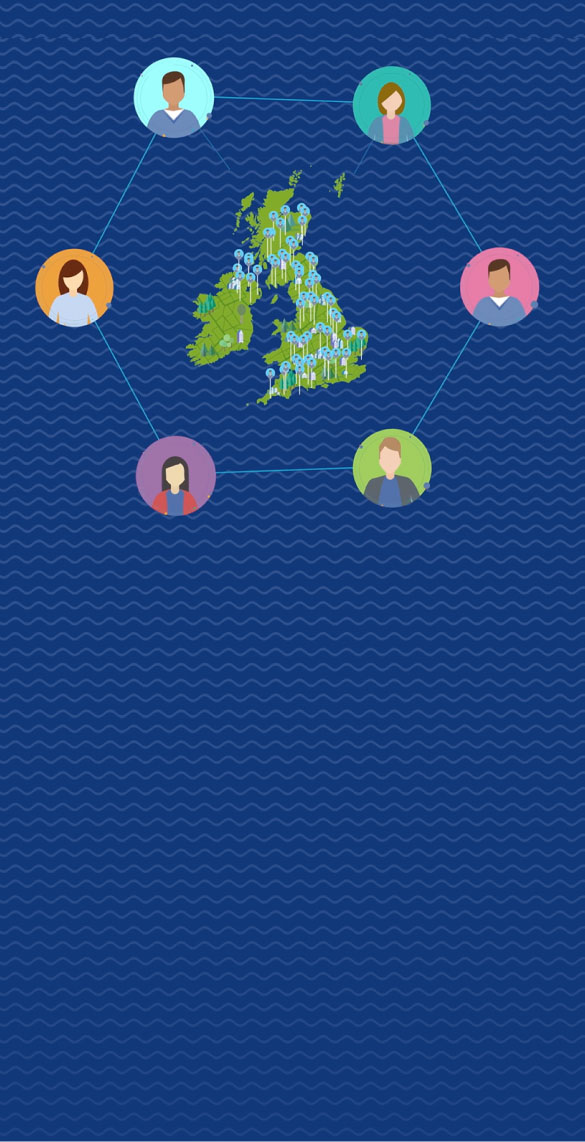An Illustration Shows The Uk Map In The Center Connected To Five Diverse Avatars Around It. Each Avatar Is Encased In A Colored Circle, Representing Different Regions Or Communities Across The Uk. The Background Features A Blue Wavy Pattern Symbolizing Water Or Connectivity, Reminiscent Of An Animated Video Example For A Bma Video Case Study. An illustration shows the UK map in the center connected to five diverse avatars around it. Each avatar is encased in a colored circle, representing different regions or communities across the UK. The background features a blue wavy pattern symbolizing water or connectivity, reminiscent of an animated video example for a BMA video case study.