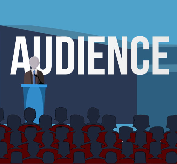 A Person Stands At A Podium, Addressing An Audience. The Word &Quot;Audience&Quot; Is Prominently Displayed In Large White Letters Across The Top. The Audience Is Depicted As Silhouettes, Some In Red And Others In Dark Blue, Set Against A Background Shaded In Various Blues—An Elegant Touch By Imperial College Video Production Services. A person stands at a podium, addressing an audience. The word "AUDIENCE" is prominently displayed in large white letters across the top. The audience is depicted as silhouettes, some in red and others in dark blue, set against a background shaded in various blues—an elegant touch by Imperial College Video production services.