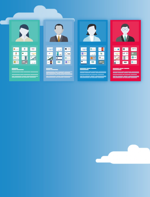 Illustration Showing Four Cartoon-Like, Faceless People In Business Attire, Each In A Differently Colored Box (Green, Blue, Cyan, Red). Each Box Contains Icons Representing Various Documents And Workflows Underneath Their Profile. The Background Is Sky-Blue With White Clouds. &Quot;Imperial College Video&Quot; Visible Subtly In One Corner. Illustration showing four cartoon-like, faceless people in business attire, each in a differently colored box (green, blue, cyan, red). Each box contains icons representing various documents and workflows underneath their profile. The background is sky-blue with white clouds. "Imperial College Video" visible subtly in one corner.