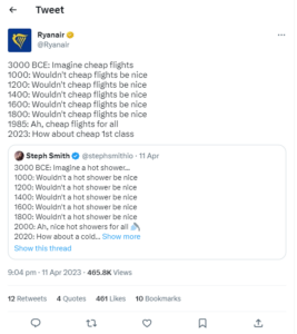 Ryanair Tweet for blog - Screenwriting tips for Copywrite