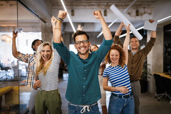 Employees filming a company culture video